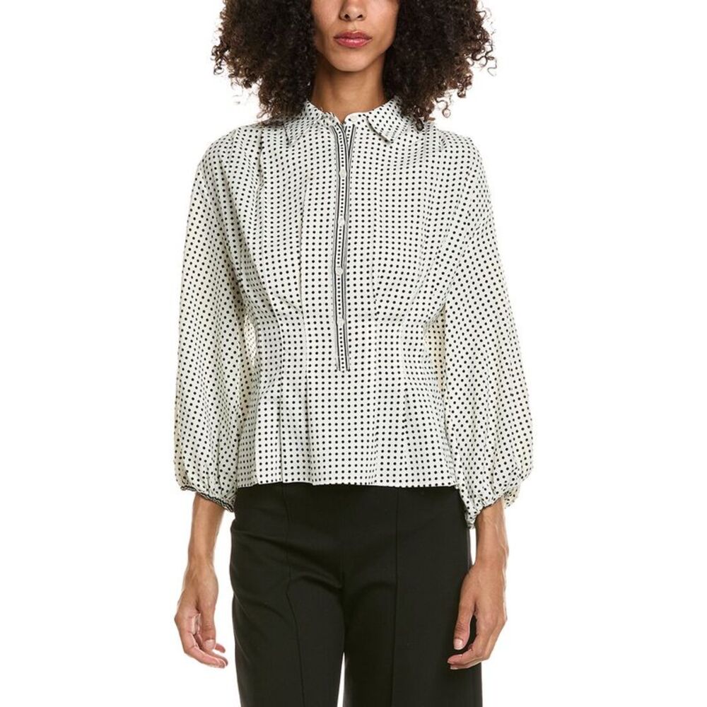 Max Studio Womens  3/4-Sleeve Pleat Front Blouse, White